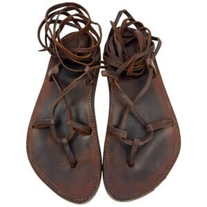 Vintage Handmade Leather Lace-Up Sandals Brown Wide Fit - Men 8 Women 9.5